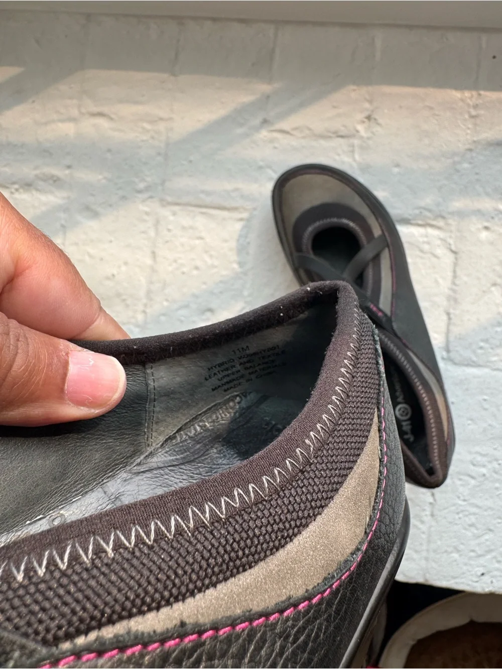 Women’s Black Wedge Mary Jane Shoes with Subtle Pink Stitching